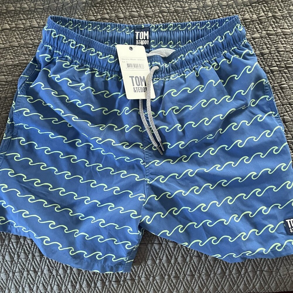 Tom + Teddy - Mens Swim Trunks - Size: S - Waves - Seafoam